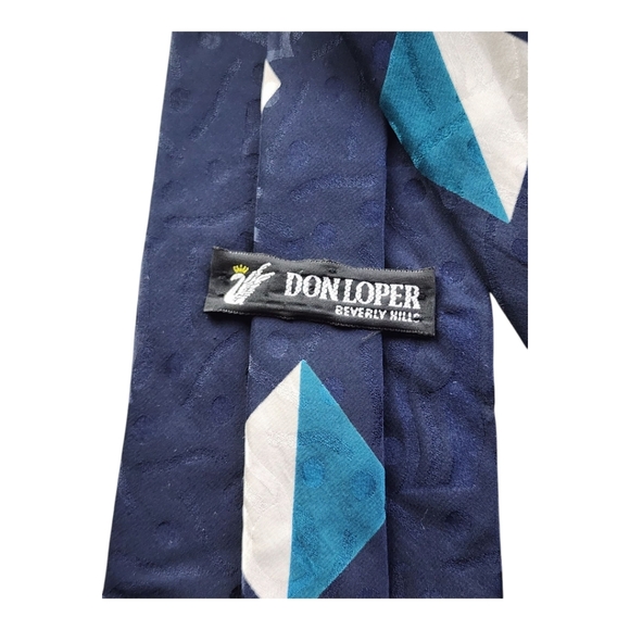 Don Loper Vintage Geometric Tie 100% Italian Silk Blue Red Retro Designer - Picture 4 of 7